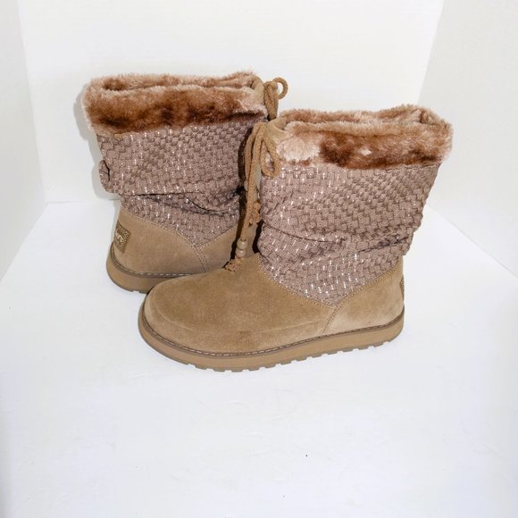 Skechers Genuine Suede Leather Taupe Keepsakes "Lazy bones" Boots Size 8.5 - Picture 2 of 6